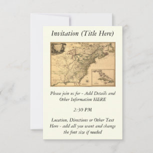 Convite Mapa das Colônias Americanas Vintage 1777 por Phe