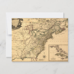 Convite Mapa das Colônias Americanas Vintage 1777 por Phe