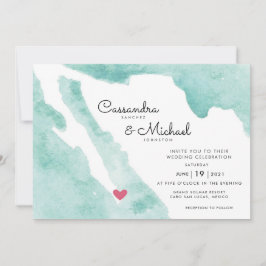 Convite Mapa de Aquarela do México | Cabo | Casamento de D