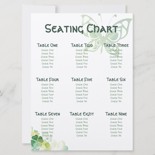 Convite Mapa de Assentos Canto do Trevo Verde e Borboleta (Verso)