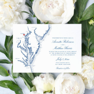 Convite Mapa de Baltimore Maryland Elegante Casamento Azul