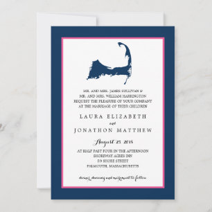 Convite Mapa   de Cape Cod do rosa quente dos azuis