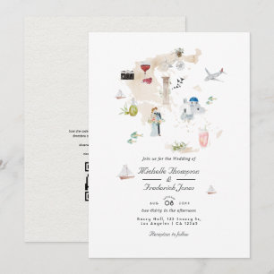 Convite Mapa de casamento de destino com código QR RSVP da