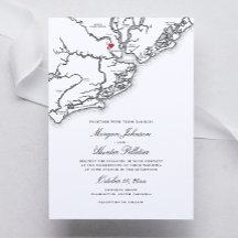 Mapa de Charleston SC Costeiro Casamento Preto e B