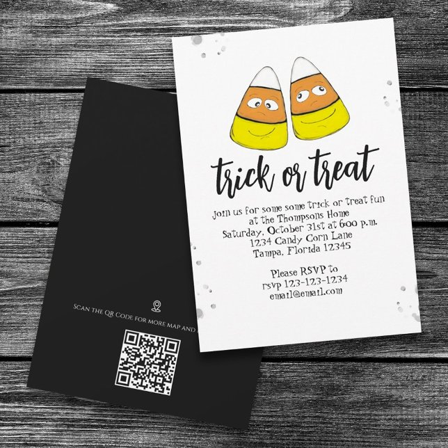 Convite Mapa de Código QR de Doces de Halloween para Truqu (Criador carregado)