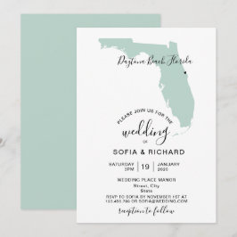 Convite Mapa de Destino de Casamento da Flórida Coração Re