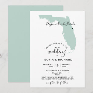 Convite Mapa de Destino de Casamento na Flórida com Coraçã