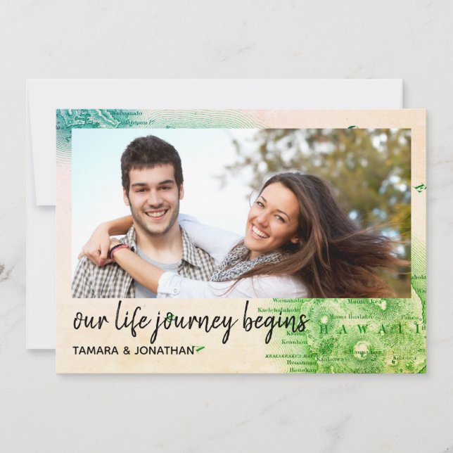 Convite Mapa de foto do casamento no Havaí - Salve a data (Frente)