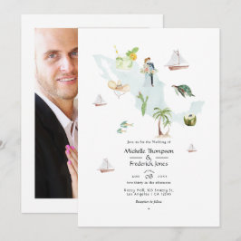 Convite Mapa de México aquarela Fotografia de casamento no