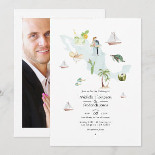 Convite Mapa de México aquarela Fotografia de casamento no