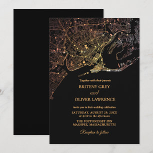 Convite Mapa de Newport Rhode Island Bodas de Ouro