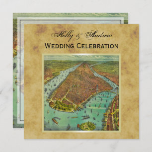 Convite Mapa de Nova Iorque antigo desapontado BG SQ Casam