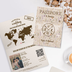 Convite Mapa de Passaporte de Destino de Casamento Boho Có