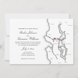 Convite Mapa de Seattle Washington Elegante Casamento Pret