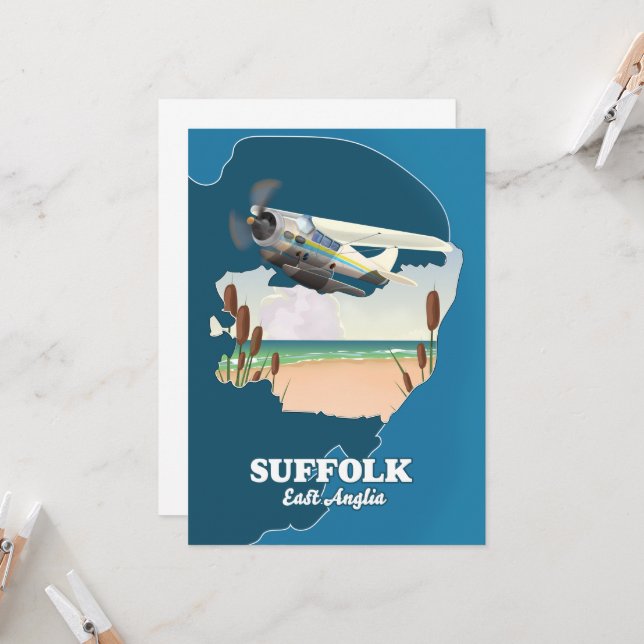 Convite Mapa de Suffolk East Anglia (Frente/Verso In Situ)