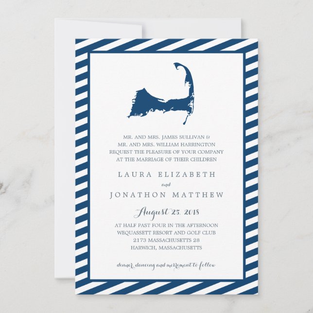 Convite Mapa do Cabo Cod | Casamento (Frente)