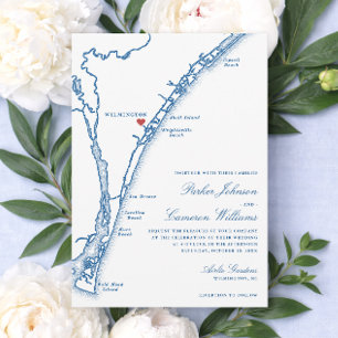 Convite Mapa do Casamento Airlie Gardens Navy Wilmington N