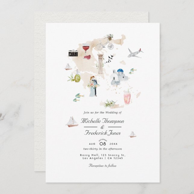 Convite Mapa do Casamento de Destino RSVP de Código QR de  (Frente/Verso)