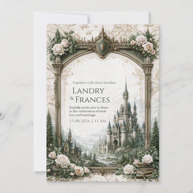 Convite Mapa do Castelo Ivory Rose Casamento (Frente)