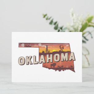 Convite Mapa do Estado de Oklahoma Ilustrado Vintage Viage