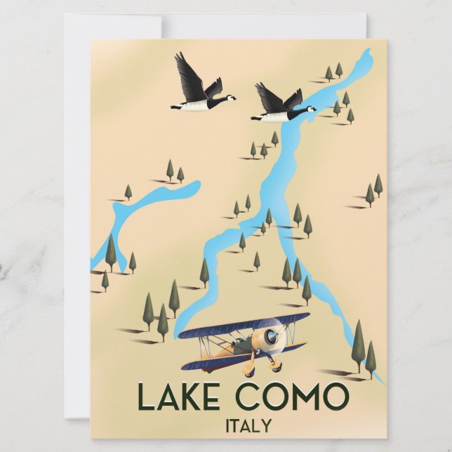 Convite Mapa do Lago de Como Itália Cartaz de viagem (Frente)