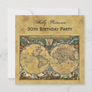 Convite Mapa do mundo antigo, afligido aniversário