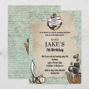 Convite Mapa do Mundo da Festa de aniversário do Pirata V
