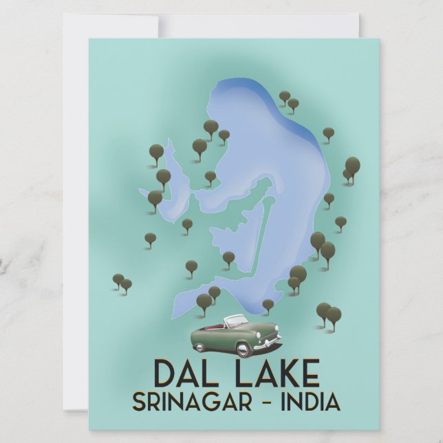 Convite Mapa do pôster de viagem do Lago Dal, Srinagar, Ín (Frente)