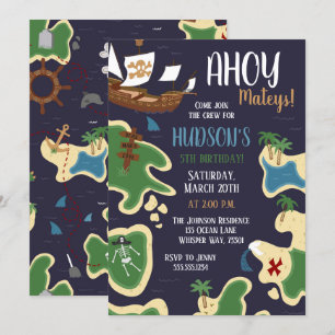 Convite Mapa do tesouro de aniversário pirata