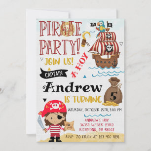 Convite Mapa do Tesouro de Festa de Aniversário Pirata Pes