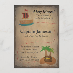 Convite Mapa do Tesouro, Festa de Aniversário Tema Pirata