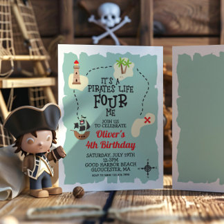 Convite Mapa do tesouro pirata  4º aniversário