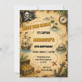 Convite Mapa do Tesouro Pirata Vintage para Aniversário de