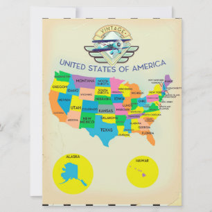 Convite Mapa dos Estados Unidos da América em estilo retrô