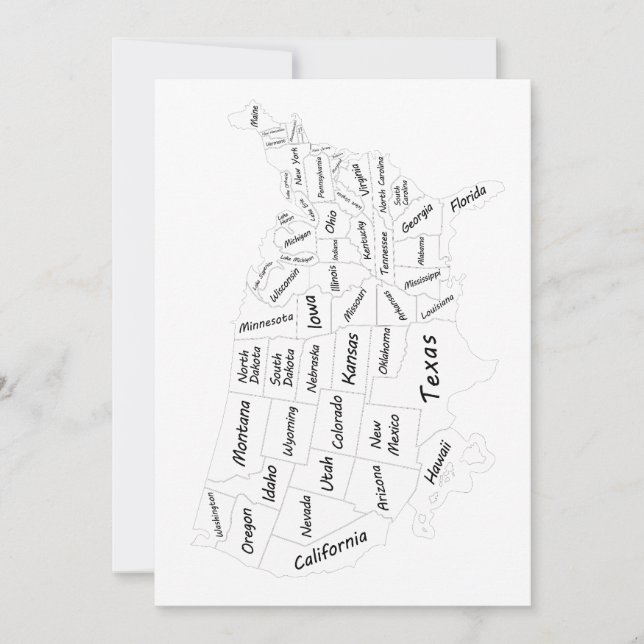 Convite Mapa dos EUA preto e branco  (Frente)