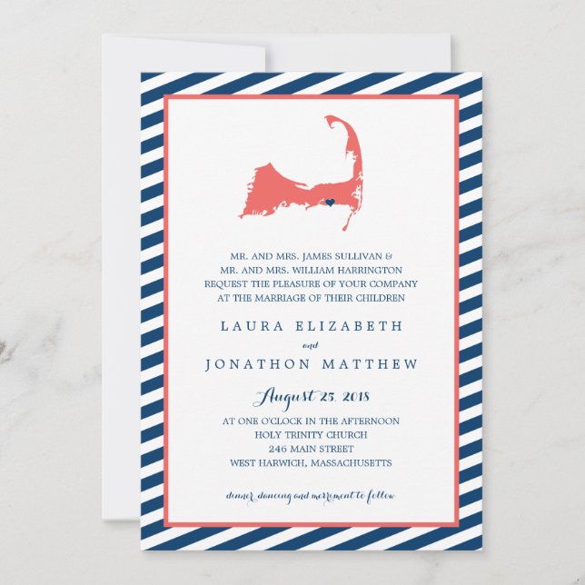 Convite Mapa e tiras do Cabo de Dennisport | Casamento (Frente)