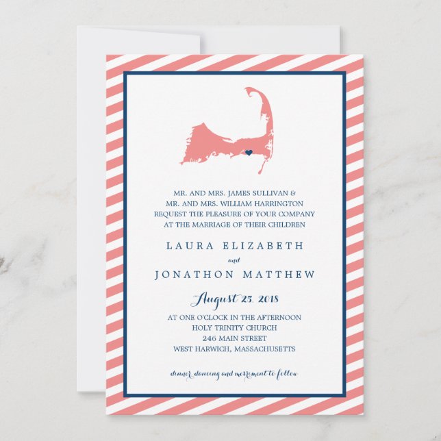 Convite Mapa e tiras do Cabo de Dennisport | Casamento (Frente)