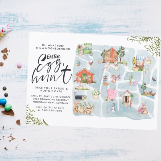 Convite Mapa Ilustrado | Caça de Ovos de Páscoa na vizinha (Criador carregado)