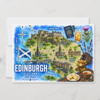 Convite Mapa Ilustrado da Escócia Castelo de Edimburgo Car
