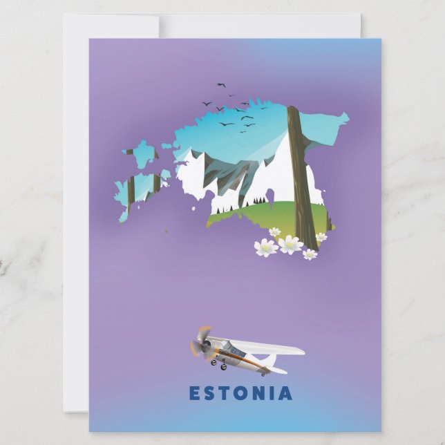 Convite Mapa ilustrado da Estônia, cartaz turístico (Frente)