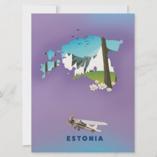 Convite Mapa ilustrado da Estônia, cartaz turístico