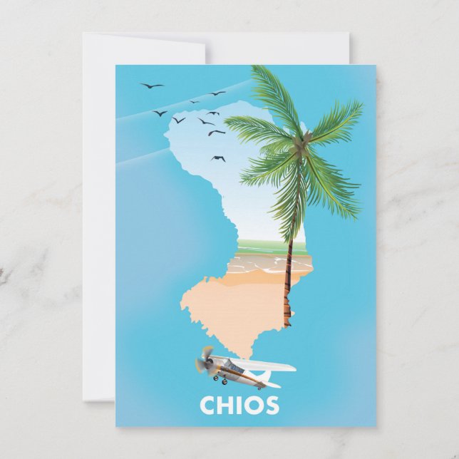 Convite Mapa ilustrado de Chios Grécia. (Verso)