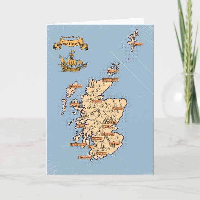 Convite Mapa ilustrado de viagens da Escócia (Frente)