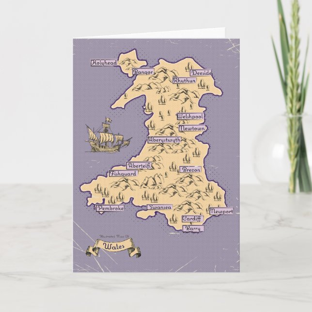 Convite Mapa ilustrado de viagens do País de Gales (Frente)