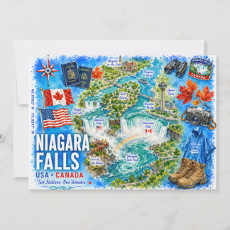 Convite Mapa Ilustrado EUA Canadá Cataratas do Niágara Car