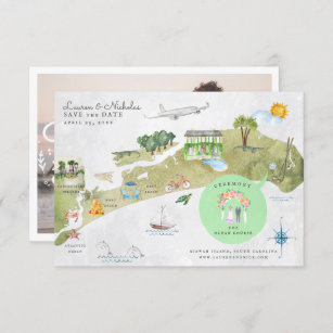 Convite Mapa Itinerário do Casamento da Ilha de Kiawah