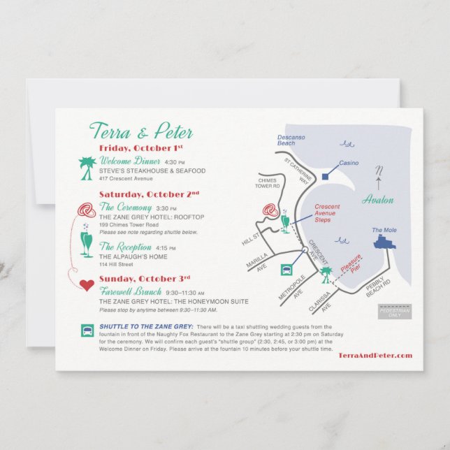 Convite Mapa Itinerário do Dia de Casamento Personalizado  (Frente)