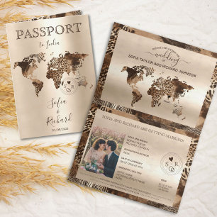 Convite Mapa Mundi de Passaporte de Casamento Boho Safari