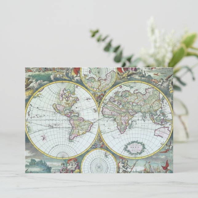 Convite Mapa Mundial Antigo do Século 17, Frederick De Wit (Em pé/Frente)