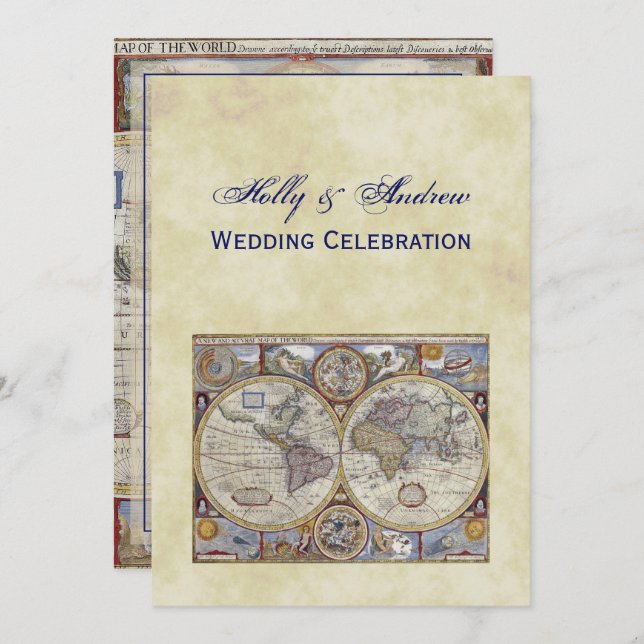 Convite Mapa Mundial Antiquado #3, Perturbado BG #3 (Frente/Verso)